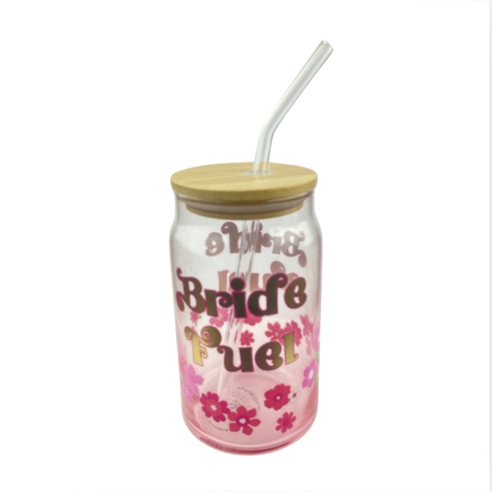 Glass Cup with Bamboo Lid and Quote